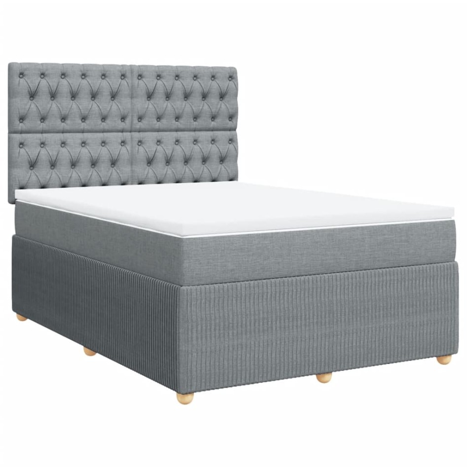Cama box spring con colchón tela gris claro 140x190