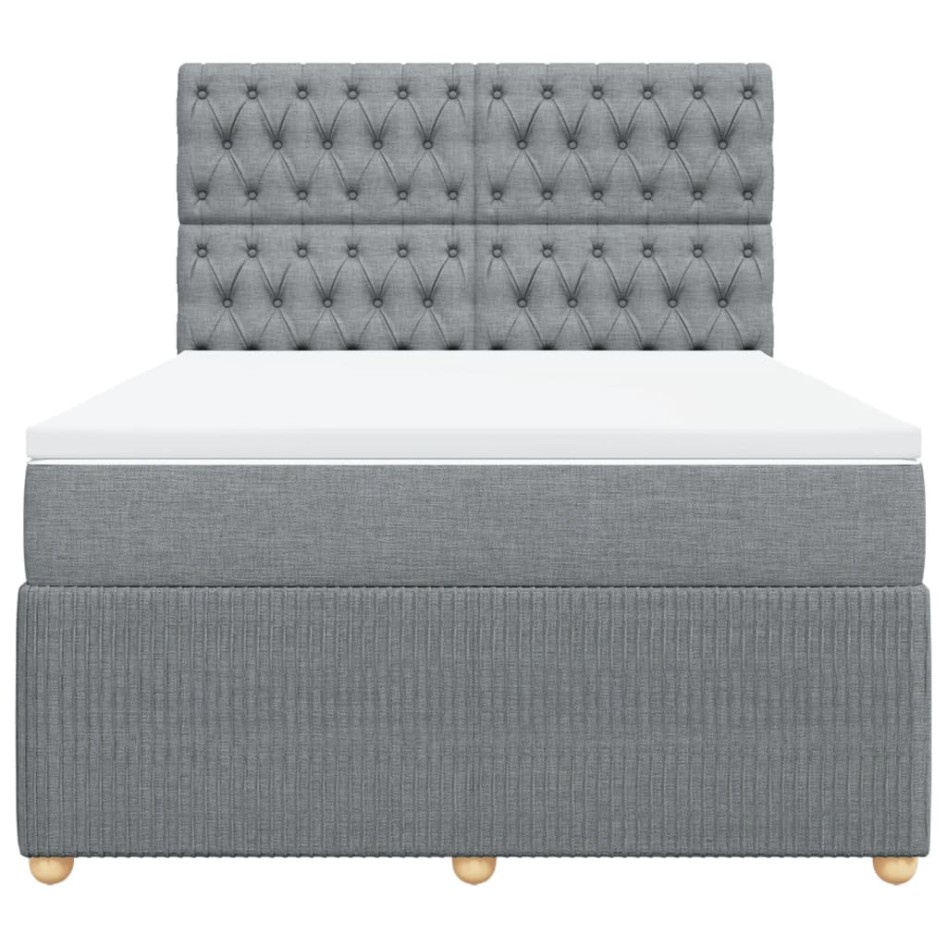 Cama box spring con colchón tela gris claro 140x190