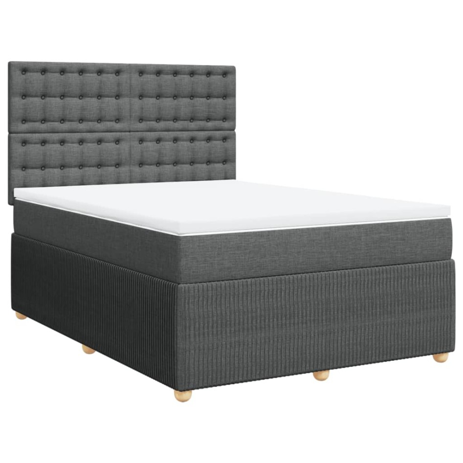 Cama box spring con colchón tela gris oscuro 140x190