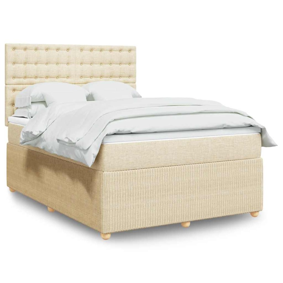 Cama box spring con colchón tela color crema 140x190