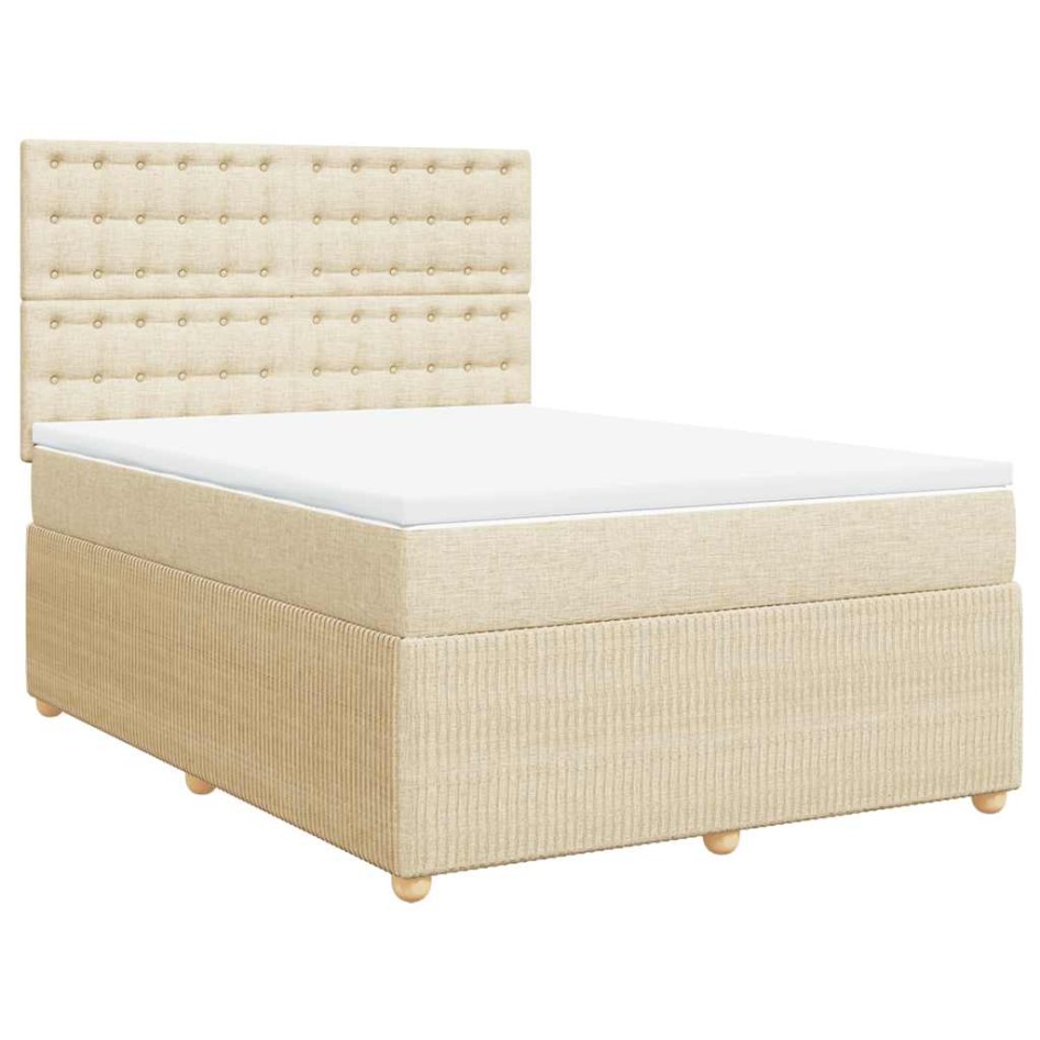 Cama box spring con colchón tela color crema 140x190
