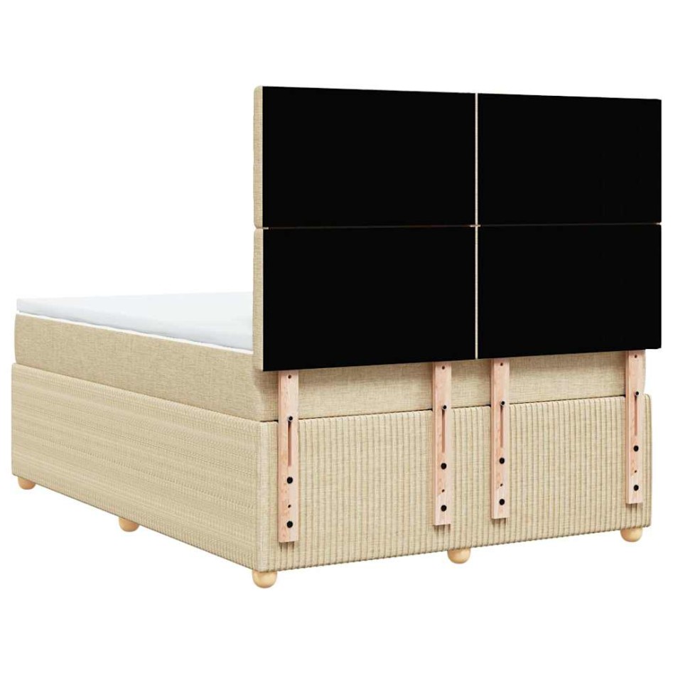 Cama box spring con colchón tela color crema 140x190