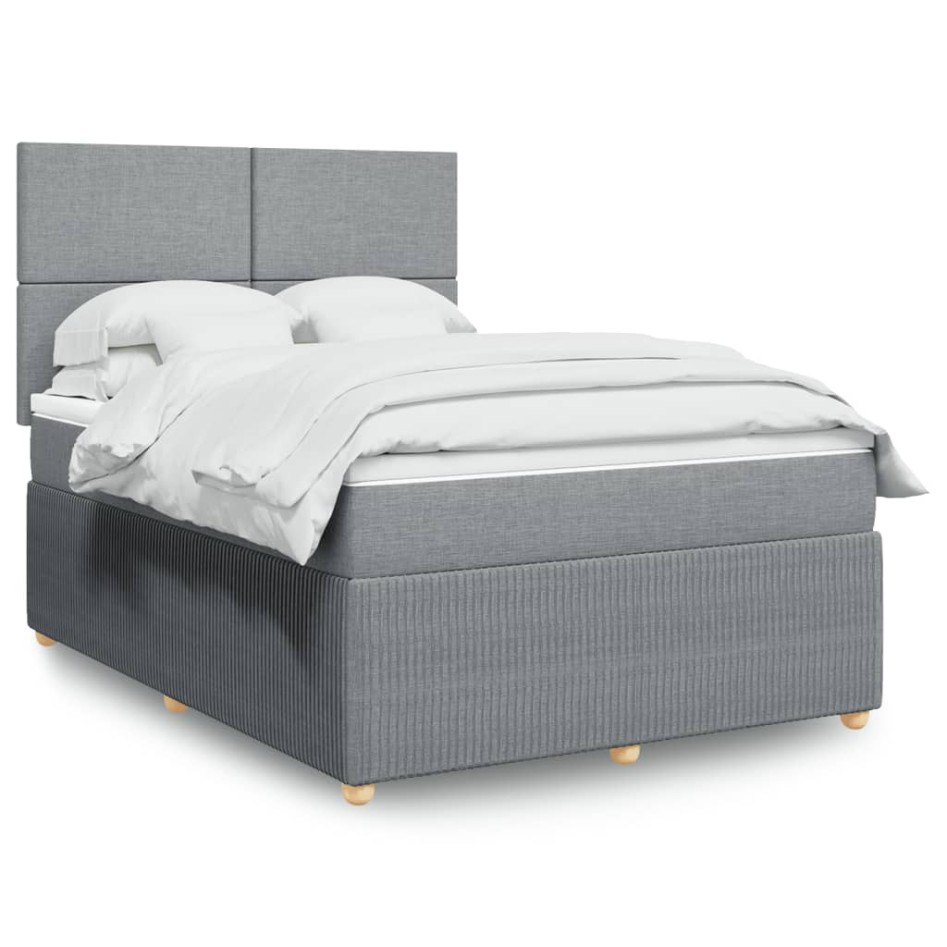 Cama box spring con colchón tela gris claro 140x200