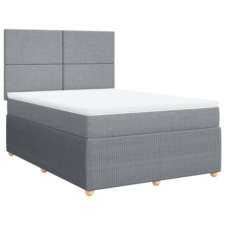 Cama box spring con colchón tela gris claro 140x200