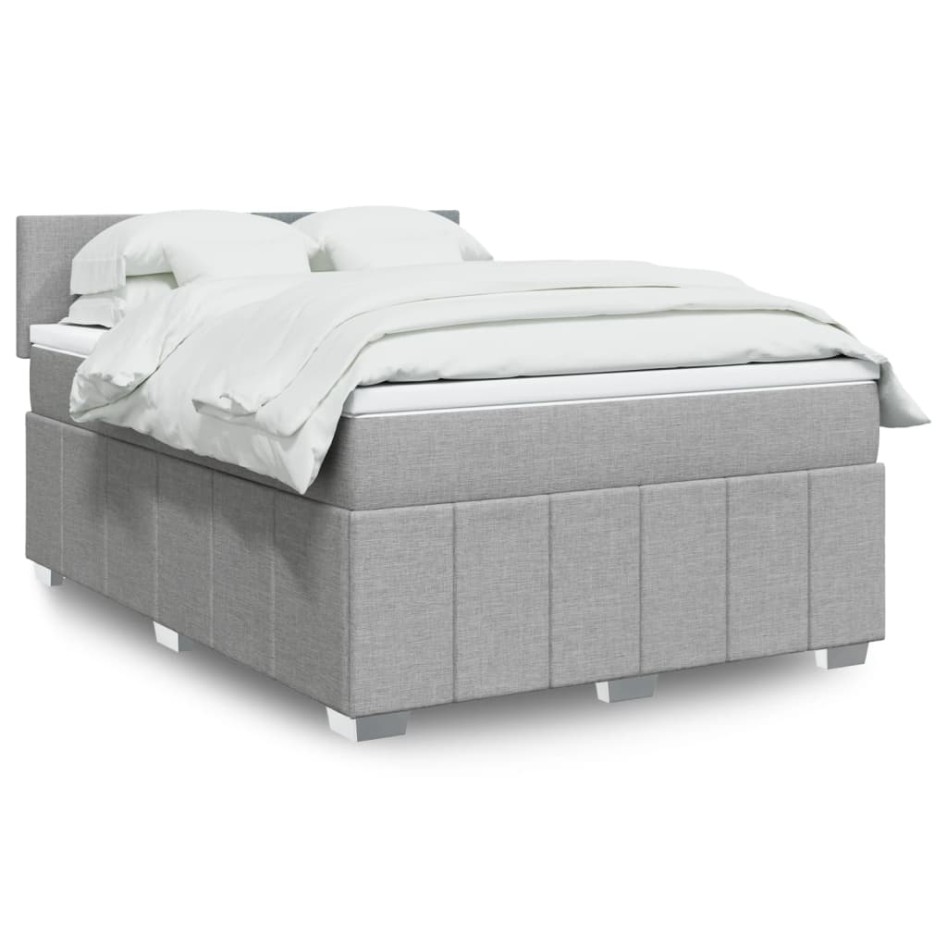 Cama box spring con colchón tela gris claro 140x190
