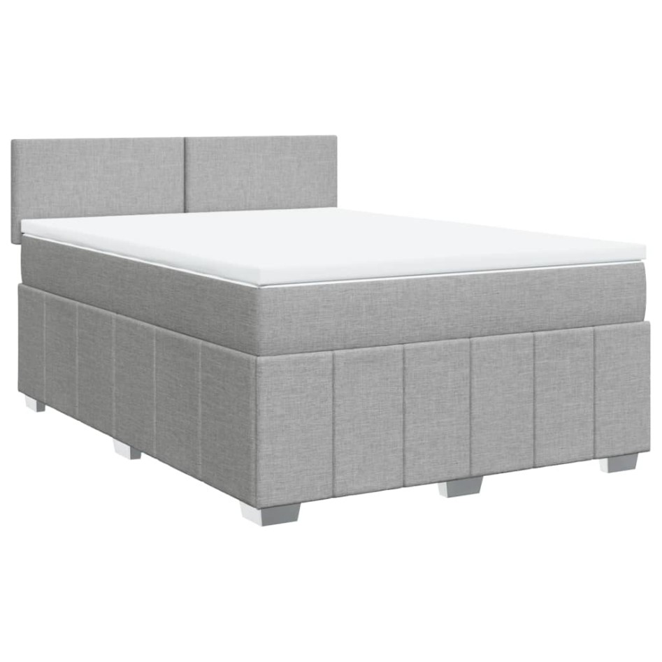 Cama box spring con colchón tela gris claro 140x190