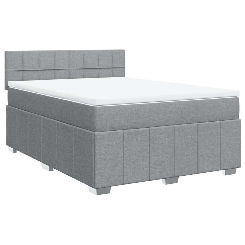Cama box spring con colchón tela gris claro 140x190