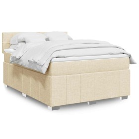 Cama box spring con colchón tela color crema 140x190