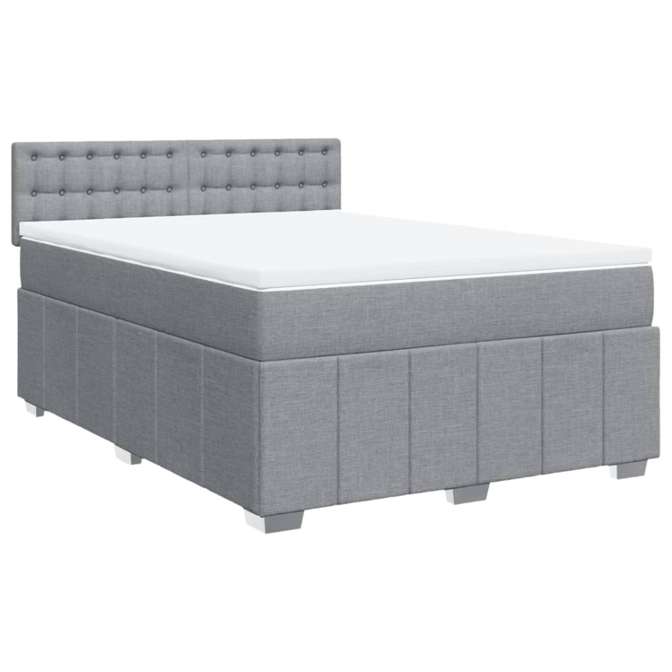 Cama box spring con colchón tela gris claro 140x190