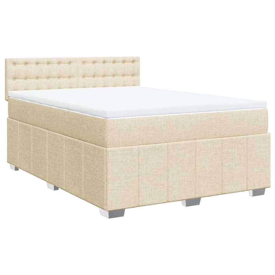 Cama box spring con colchón tela color crema 140x190