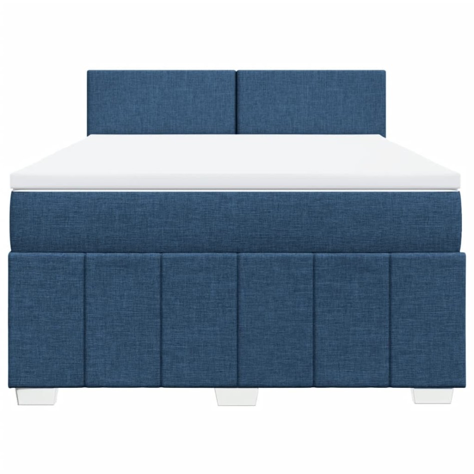 Cama box spring con colchón tela azul 160x200