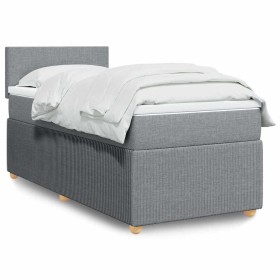 Cama box spring con colchón tela gris claro 80x200