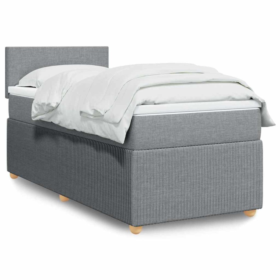 Cama box spring con colchón tela gris claro 80x200