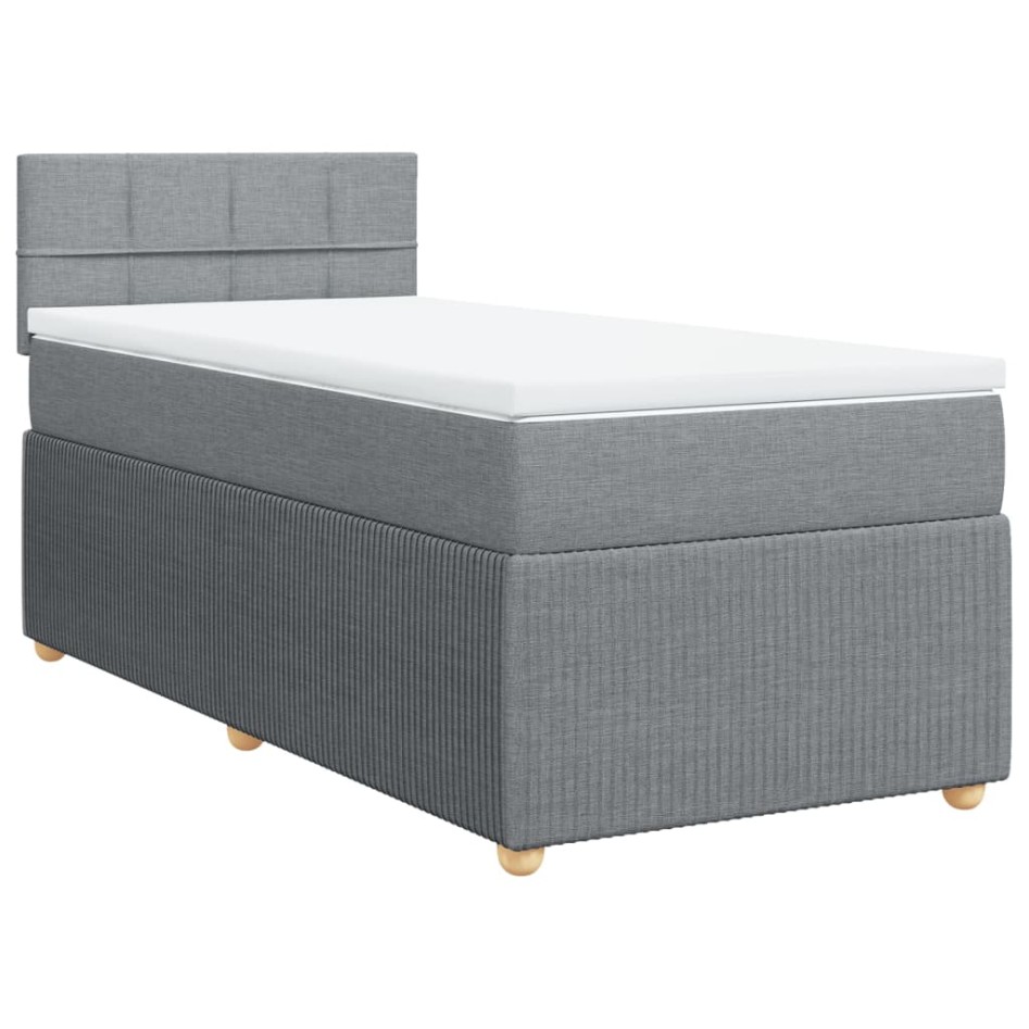 Cama box spring con colchón tela gris claro 80x200