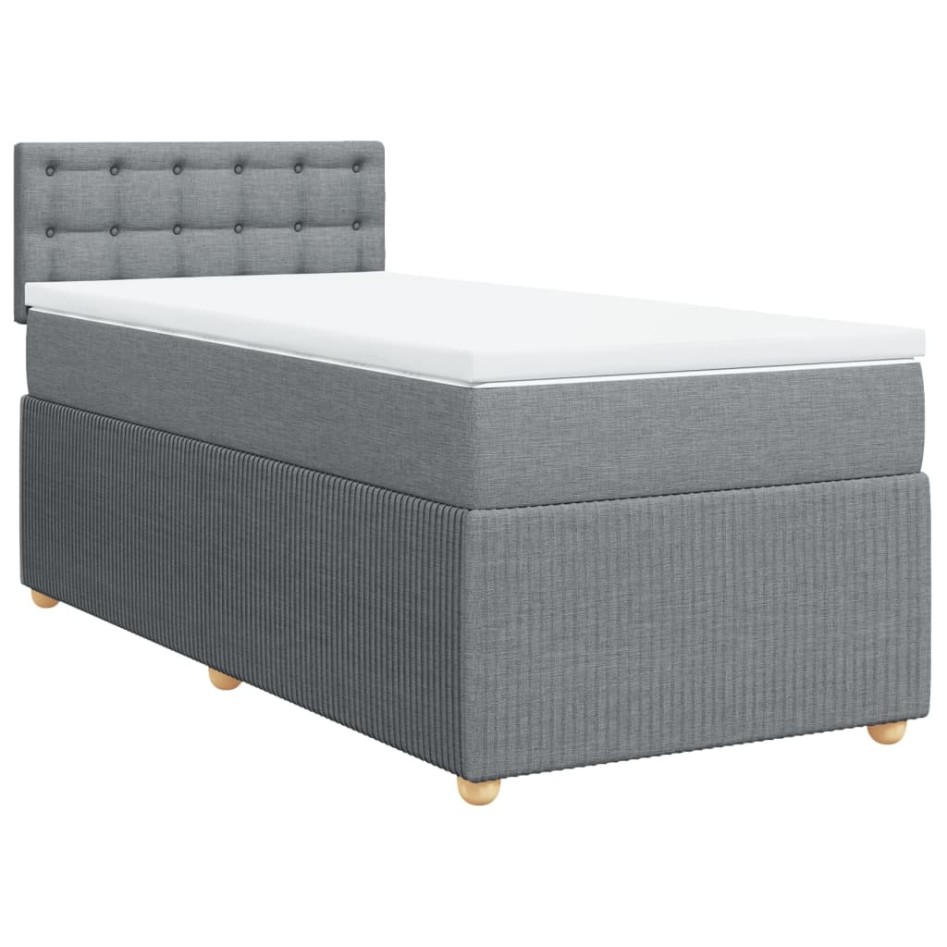 Cama box spring con colchón tela gris claro 80x200