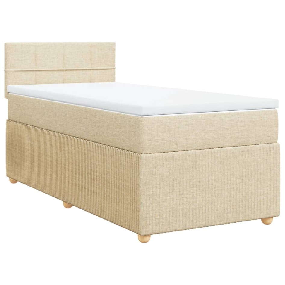 Cama box spring con colchón tela color crema 90x200
