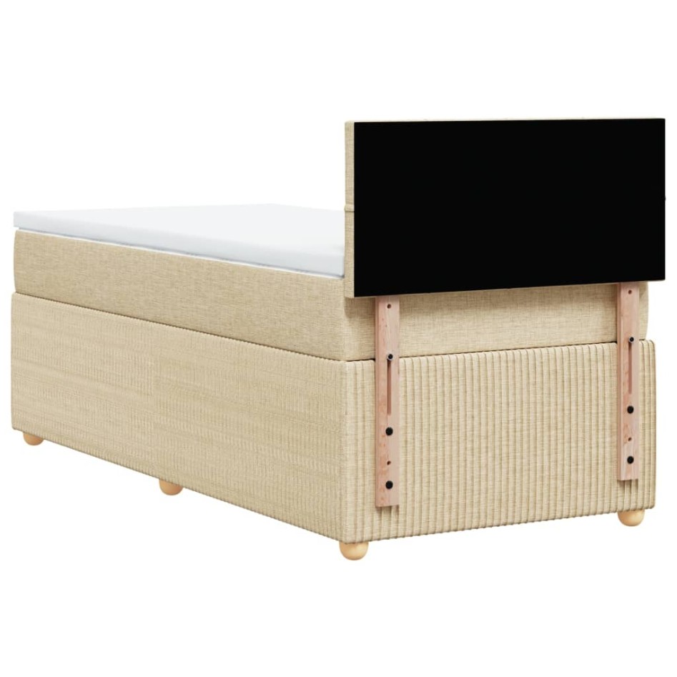 Cama box spring con colchón tela color crema 90x200