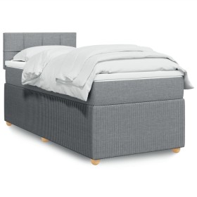 Cama box spring con colchón tela gris claro 100x200