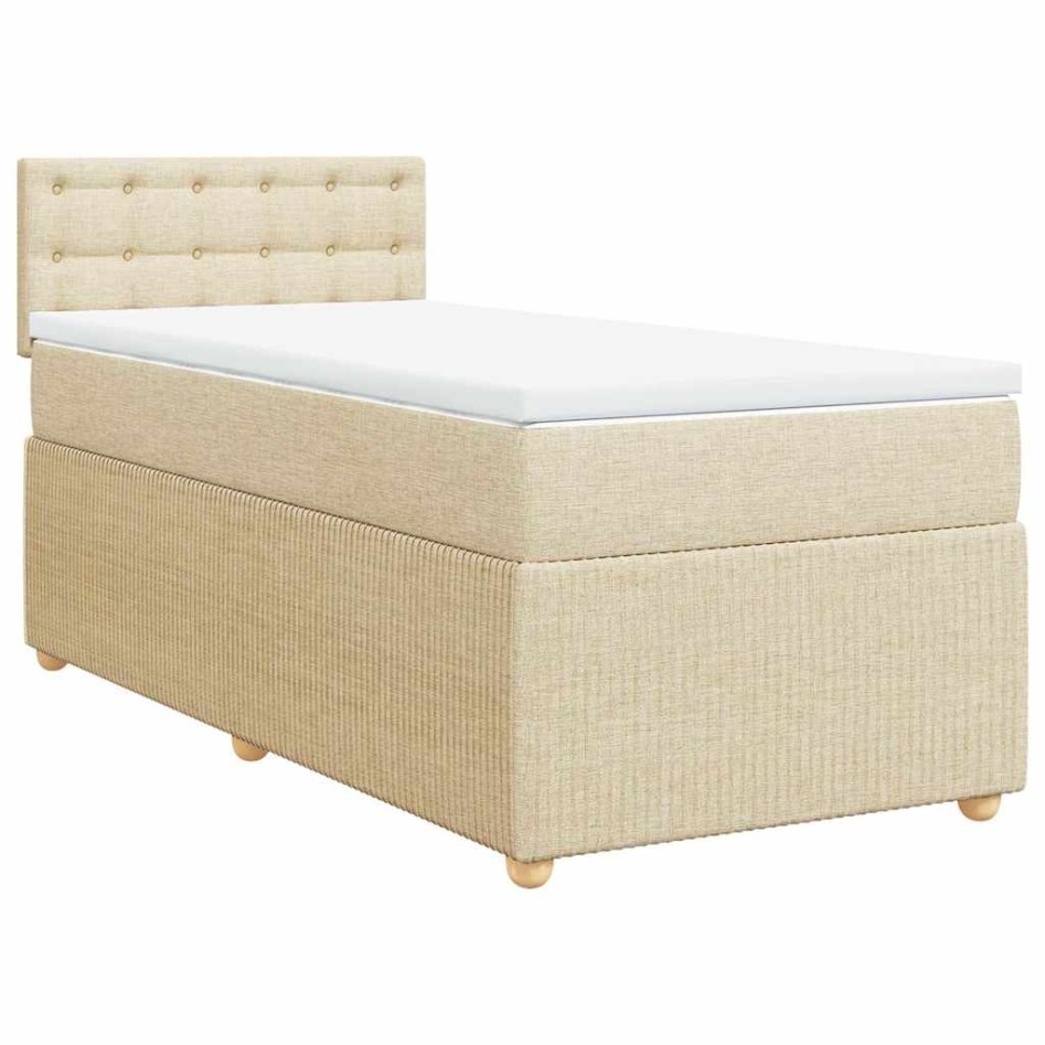 Cama box spring con colchón tela color crema 100x200