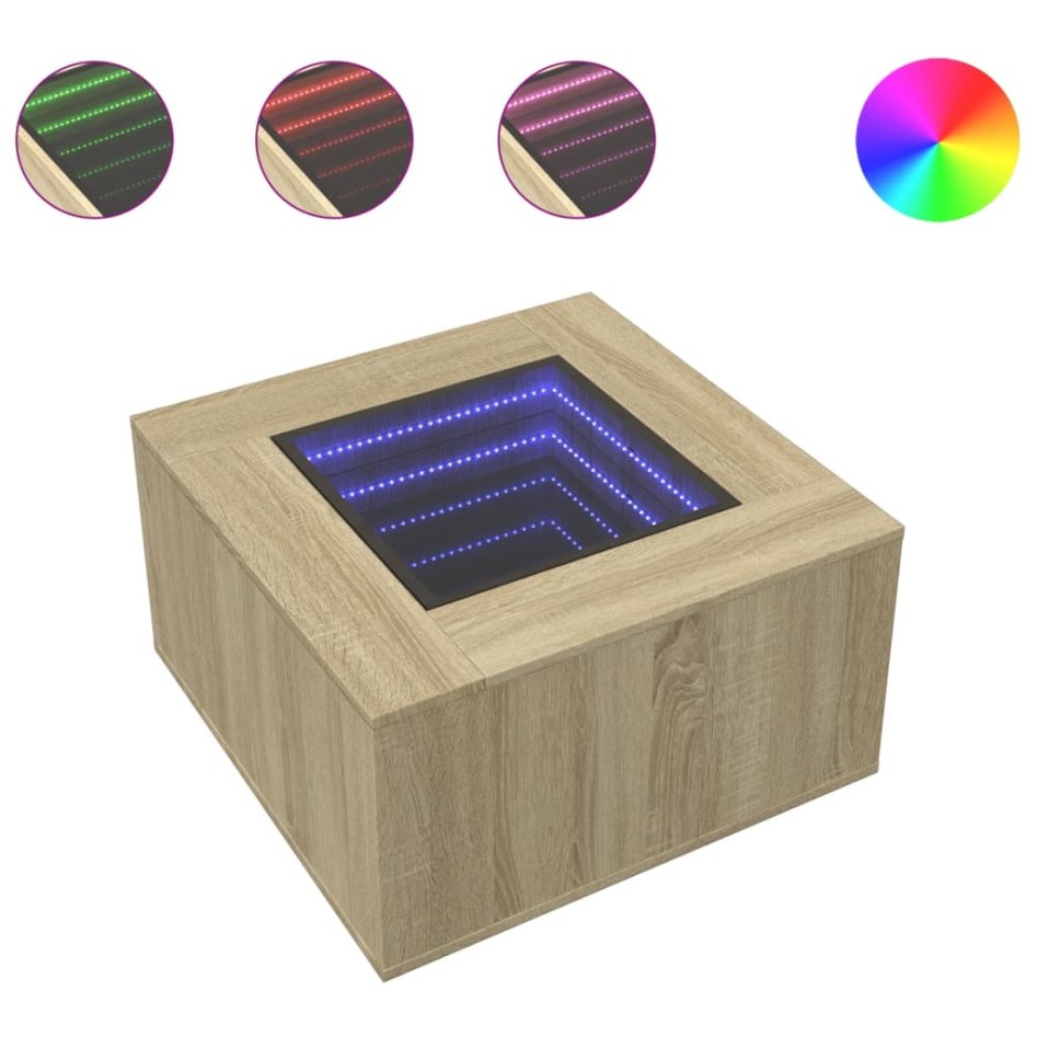 Mesa de centro y LED madera ingeniería roble Sonoma 60x60x40
