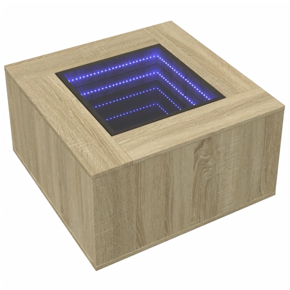 Mesa de centro y LED madera ingeniería roble Sonoma 60x60x40