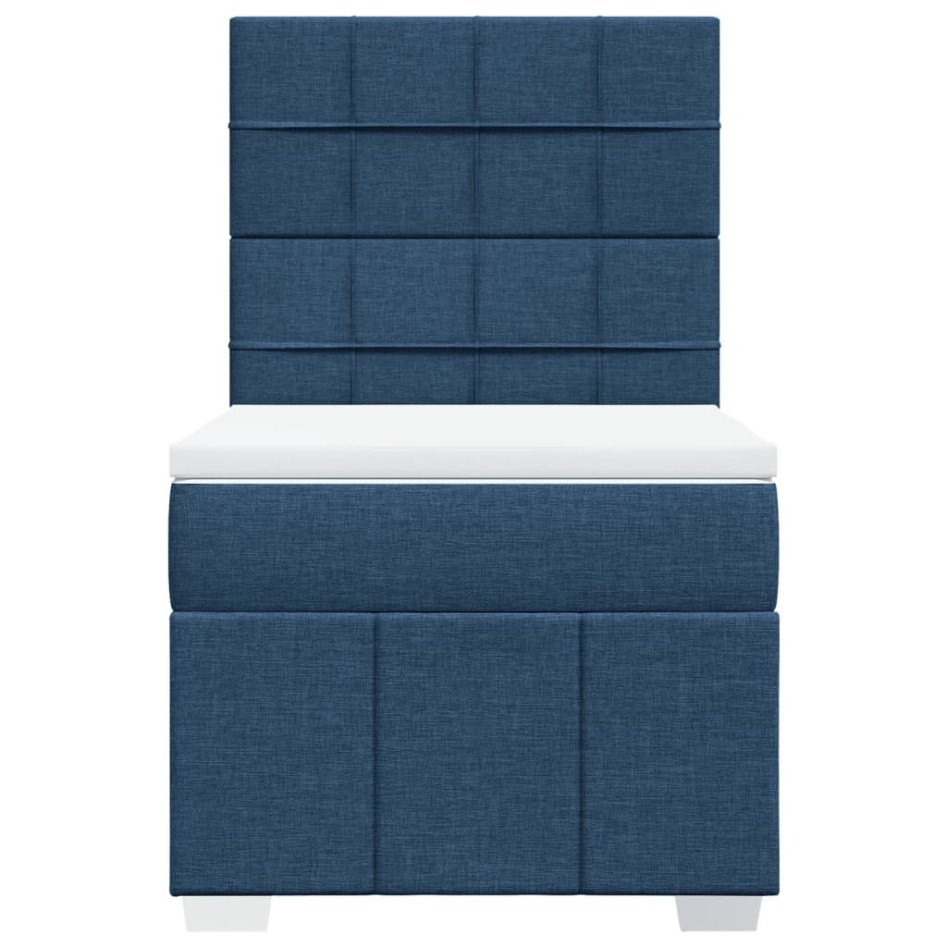 Cama box spring con colchón tela azul 100x200