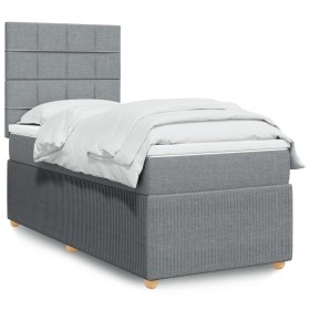 Cama box spring con colchón tela gris claro 90x200