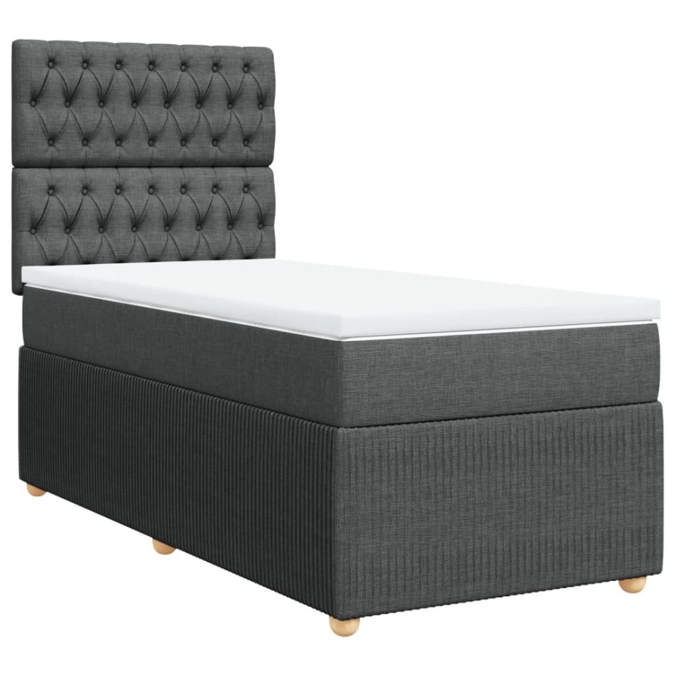 Cama box spring con colchón tela gris oscuro 90x200