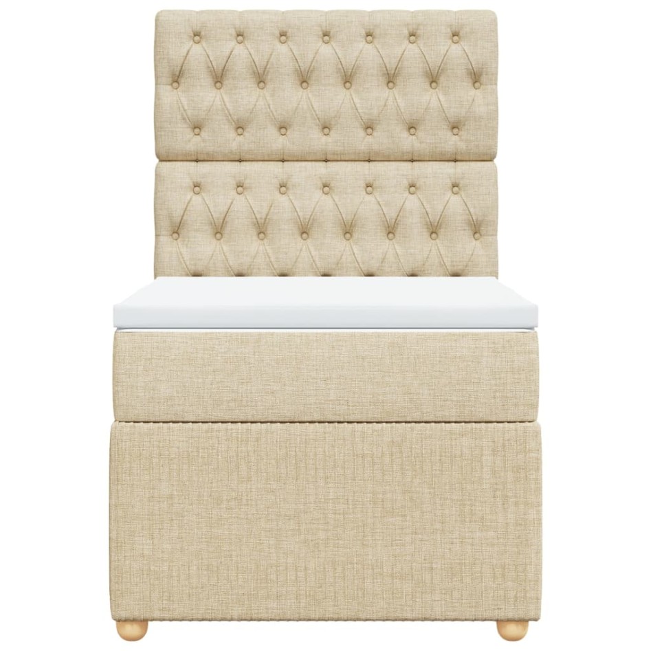 Cama box spring con colchón tela color crema 90x200