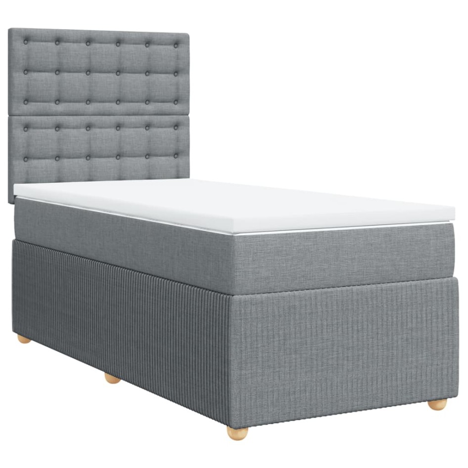 Cama box spring con colchón tela gris claro 90x200
