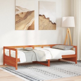 Sofá cama sin colchón madera maciza pino marrón cera 90x200