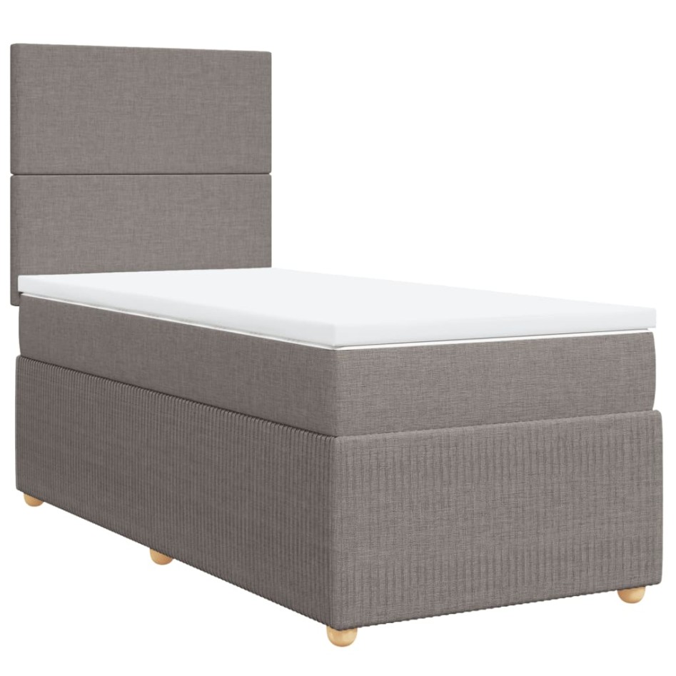 Cama box spring con colchón tela gris taupe 100x200