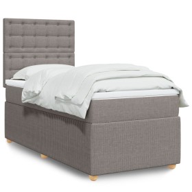 Cama box spring con colchón tela gris taupe 100x200