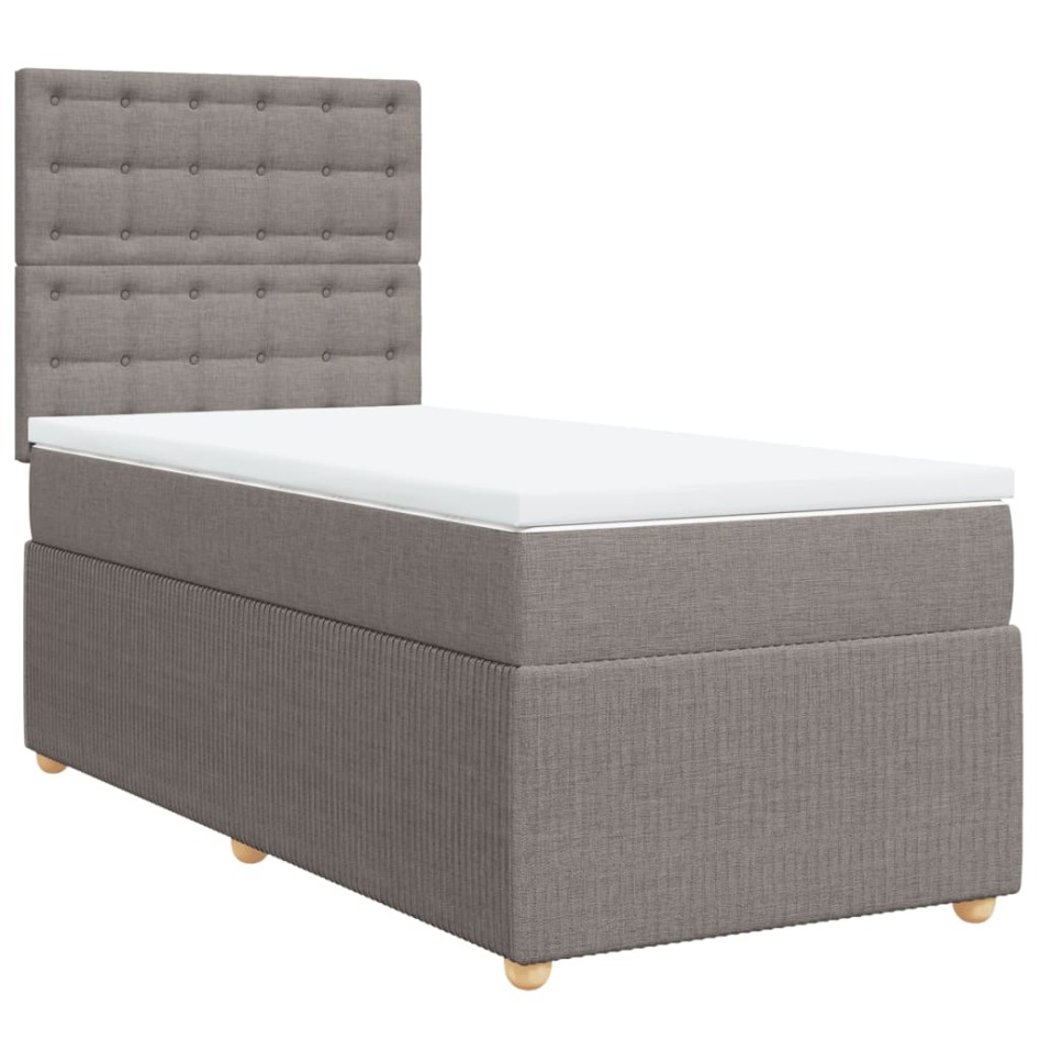 Cama box spring con colchón tela gris taupe 100x200