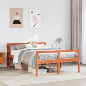 Estructura cama con cabecero madera pino marrón cera 160x200