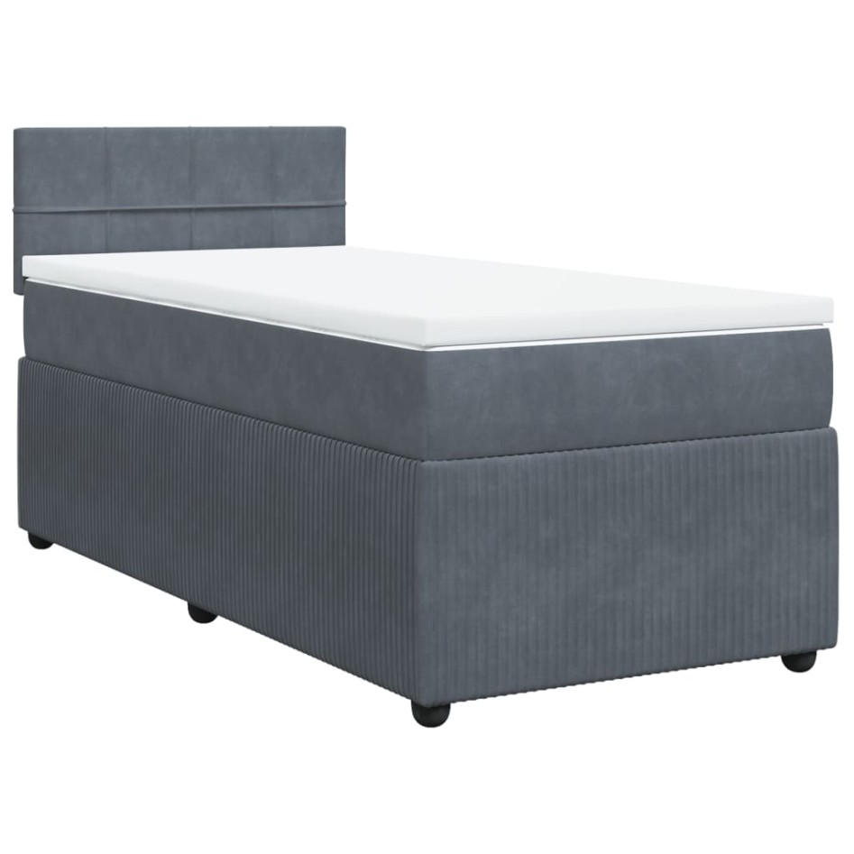 Cama box spring con colchón terciopelo gris oscuro 80x200
