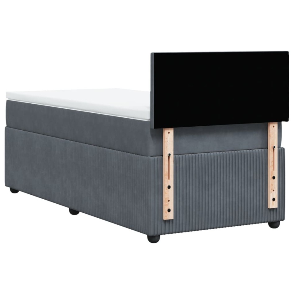 Cama box spring con colchón terciopelo gris oscuro 100x200