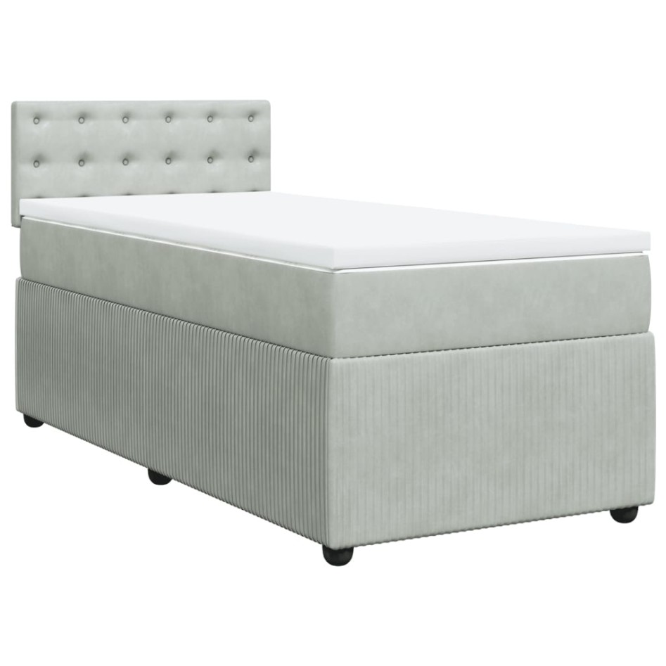 Cama box spring con colchón terciopelo gris claro 100x200