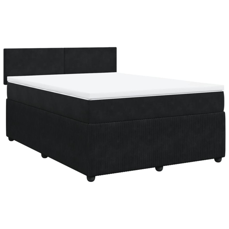 Cama box spring con colchón terciopelo negro 160x200