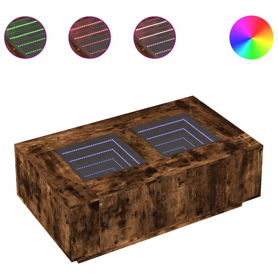 Mesa de centro con Infinity LED roble ahumado 116x69x40