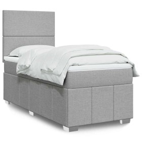 Cama box spring con colchón tela gris claro 80x200
