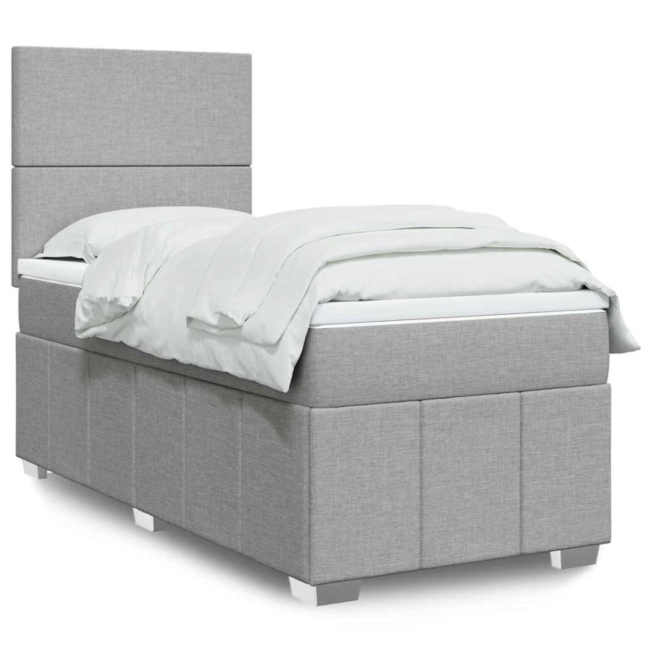 Cama box spring con colchón tela gris claro 80x200