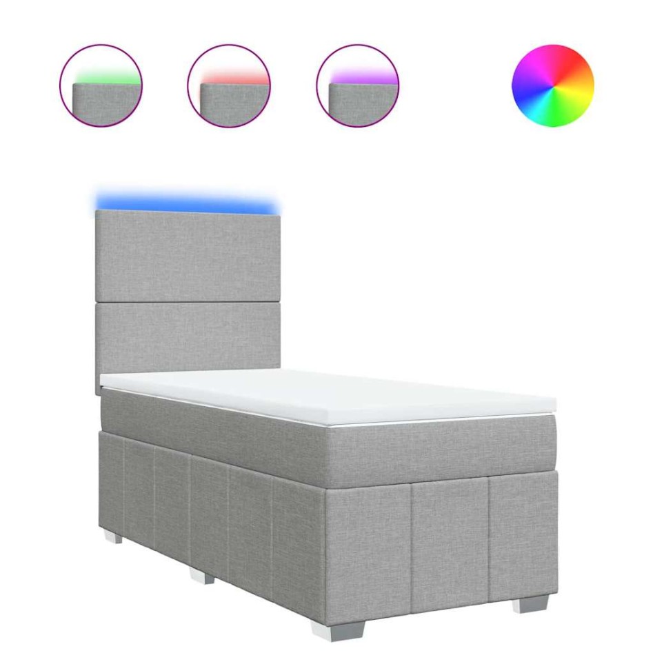 Cama box spring con colchón tela gris claro 80x200