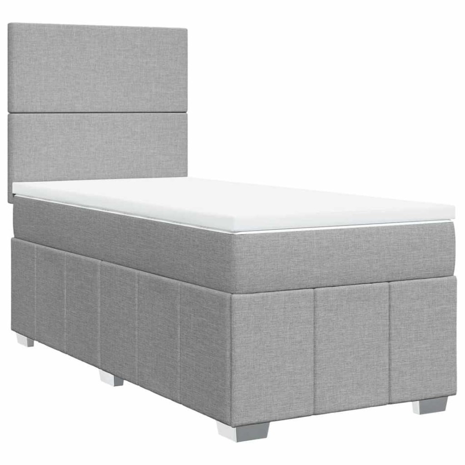 Cama box spring con colchón tela gris claro 80x200