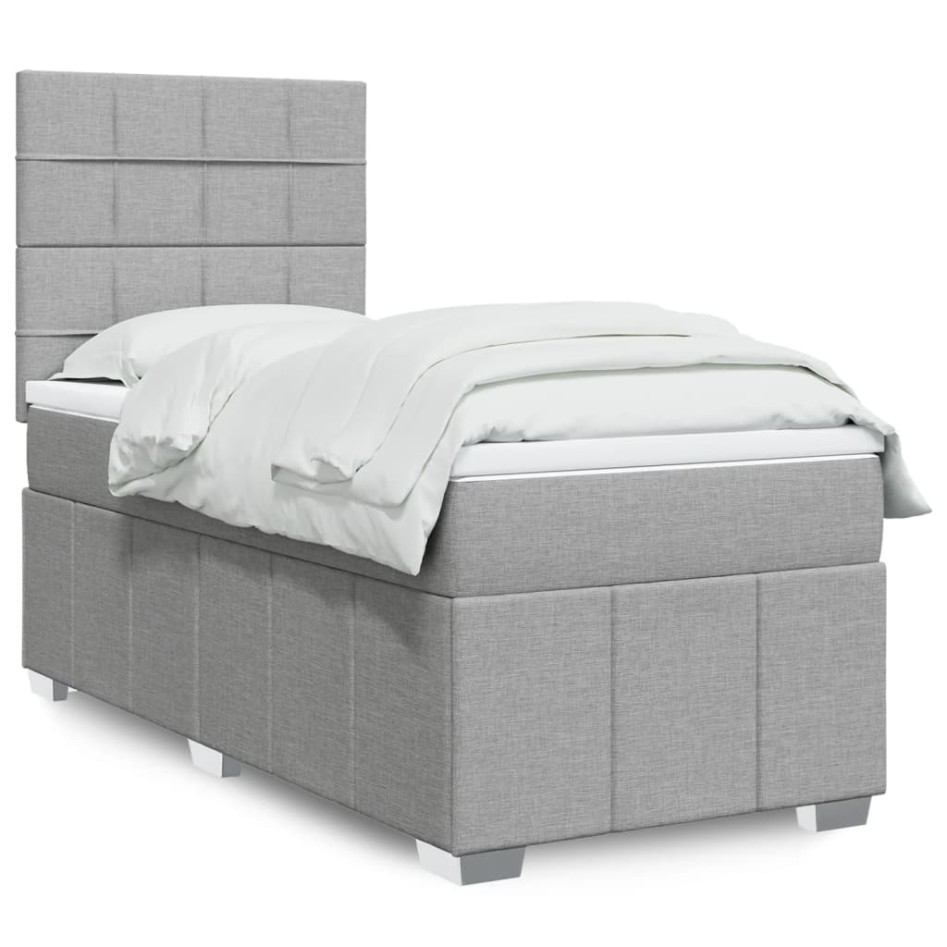 Cama box spring con colchón tela gris claro 80x200