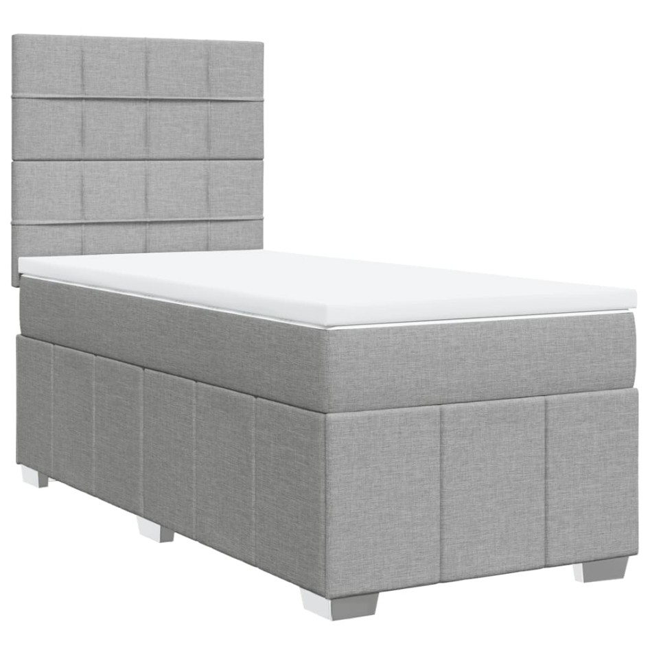 Cama box spring con colchón tela gris claro 80x200