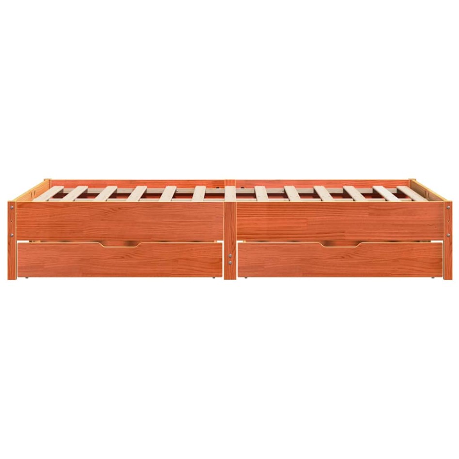Cama sin colchón madera maciza de pino marrón cera 160x200