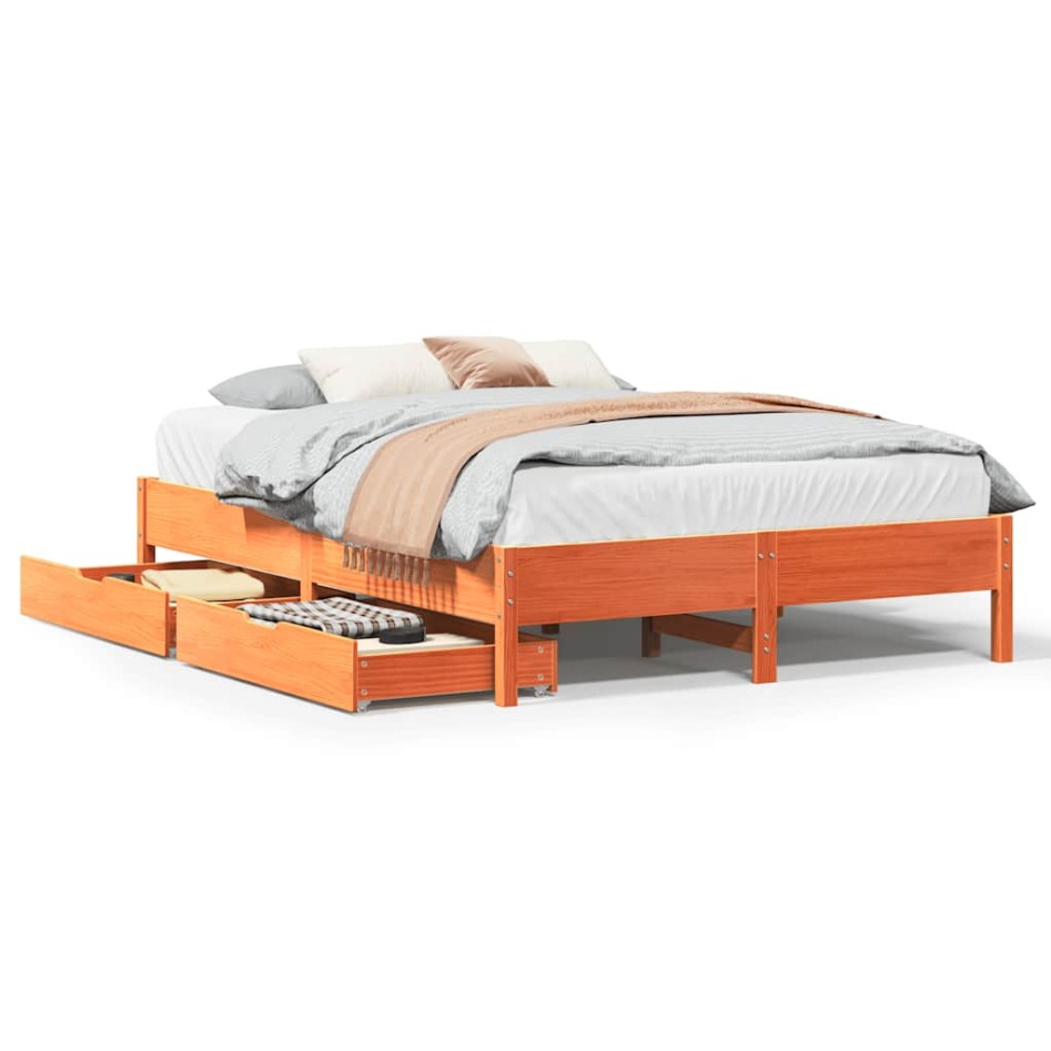 Estructura de cama sin colchón madera maciza marrón 135x190