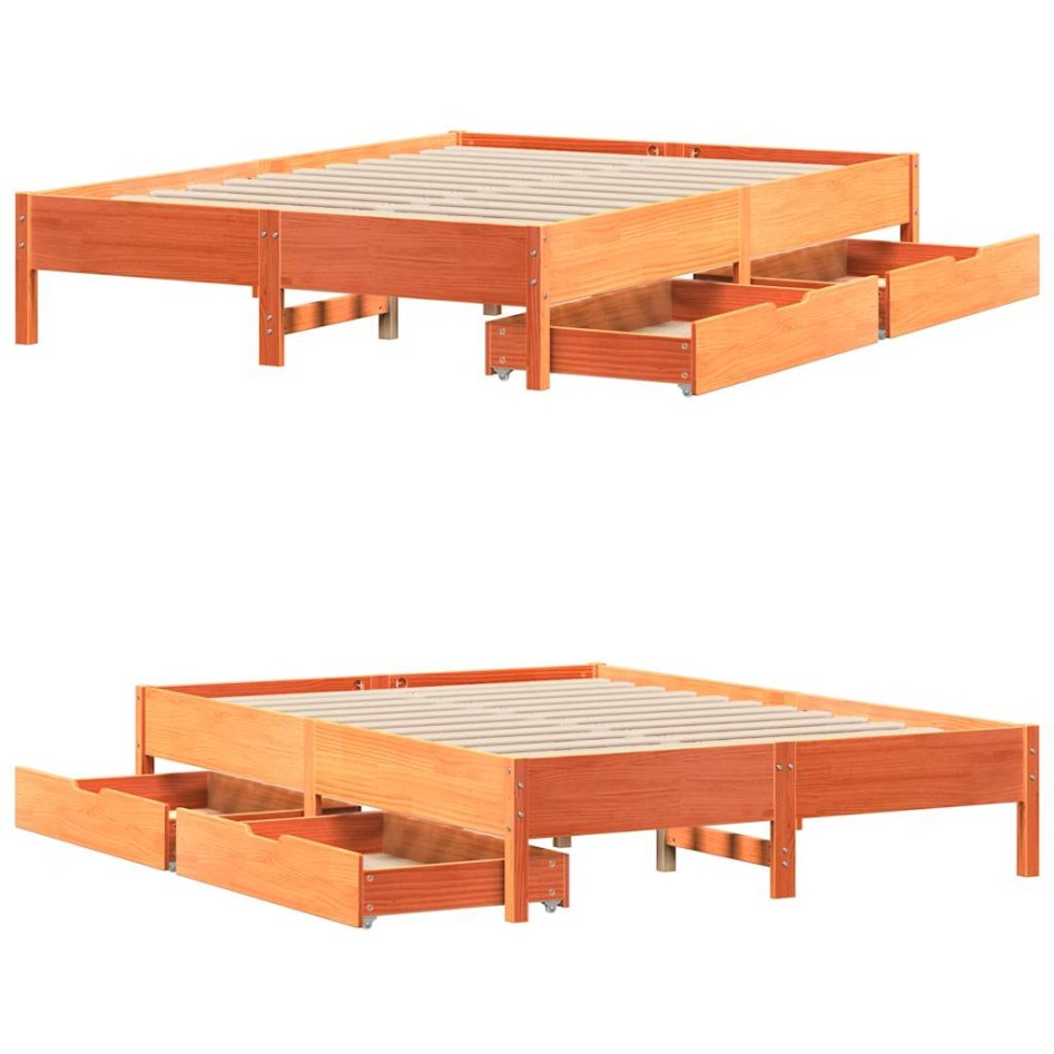 Estructura de cama sin colchón madera maciza marrón 135x190