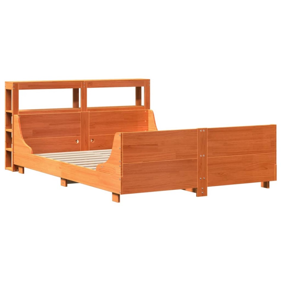 Cama sin colchón madera maciza de pino marrón cera 140x190